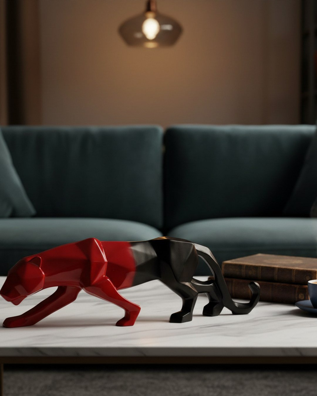 Premium Panther Showpiece 40.6 cm Glossy Polyresin Decorative Figurine Home Decor Living Room Red Blue — Urban Apartment